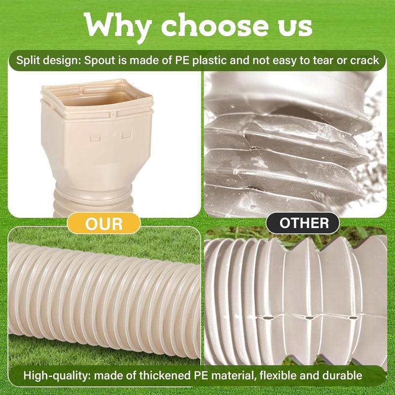 plusgutter Rain Gutter Downspout Extensions Flexible, Drain Downspout Extender,Down Spout Drain Extender, Gutter Connector Rainwater Drainage,Extendable from 21 to 68 Inches(4 Pack, Limestone) - Image 2